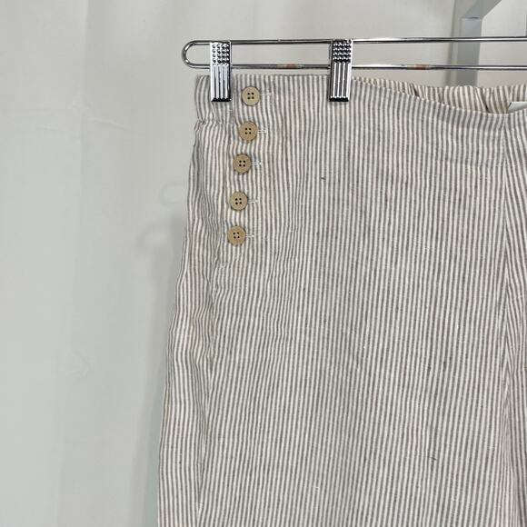 J. JILL Love Linen Striped Wide Leg Crop Pants Pull On Button Trim Beige 2X Plus - Picture 5 of 9
